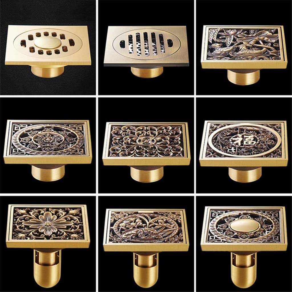 Italiano: 10 * 10 cm Quadrato Antique Brass Art Art Scolpito Bagno Drepidi Doccia Drains Strainer Capelli Dracca da Bagno(I)