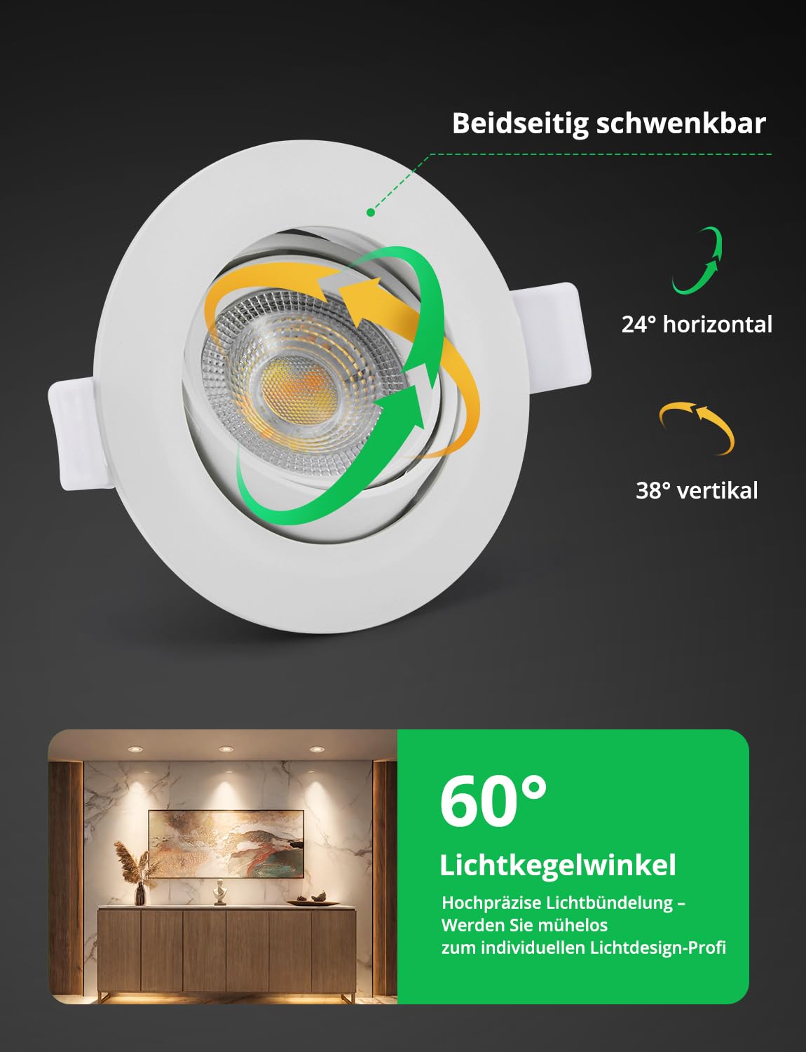 BOJIM IP65 Einbaustrahler LED 230V Badezimmer 68mm - 80mm Spots | 7W 700lm, Warmweiß Neutralweiß Kaltweiß, Flache Deckenspots für Küche Wohnzimmer, 20er Set