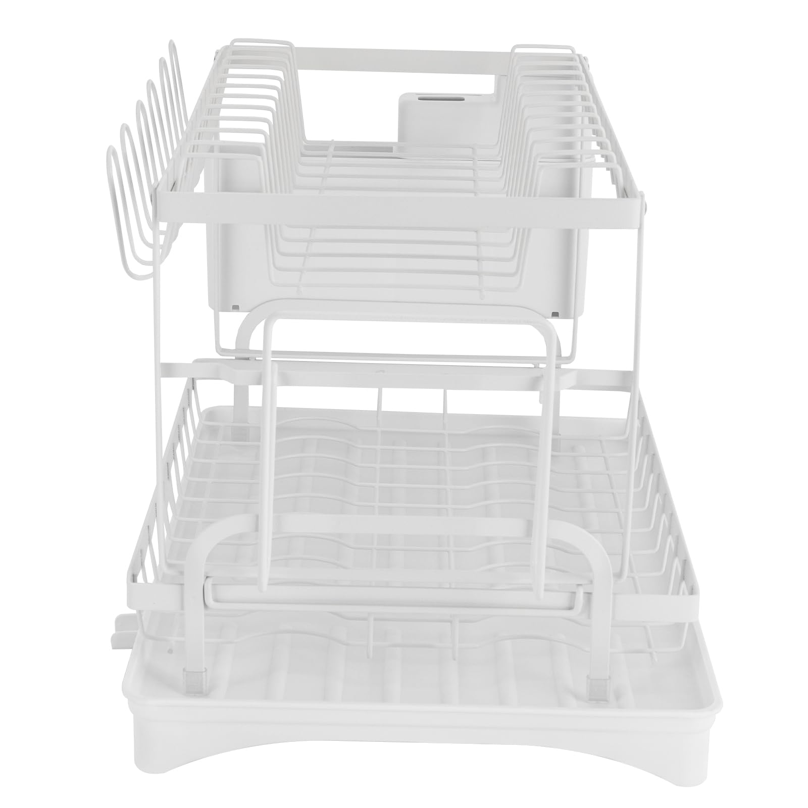Escurreplatos de acero inoxidable, escurridor de platos, bandeja de goteo de 2 niveles, escurridor de platos para platos, tazas, tabla de cortar (blanco)