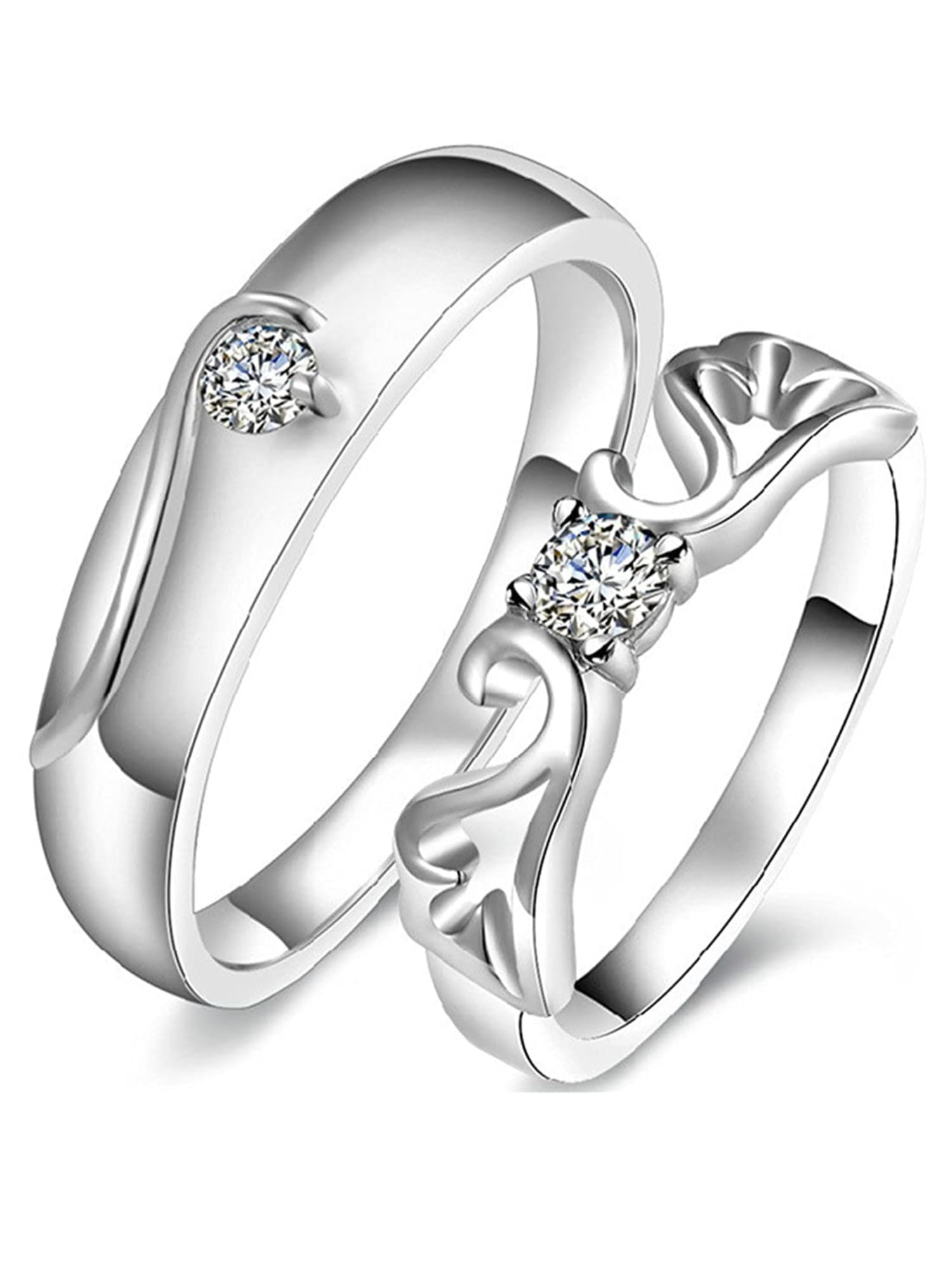Bohey by KARATCART Elegant Silver-Tone Eternal Love Couple Ring Set for Men & Women-picture-9