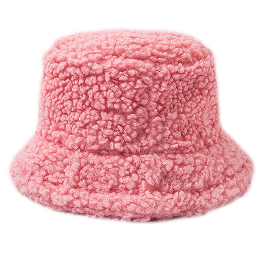 sodeber Lamb Wool Bucket Hat Plush Fisherman Caps Autumn & Winter Warm Basin Wide Brims