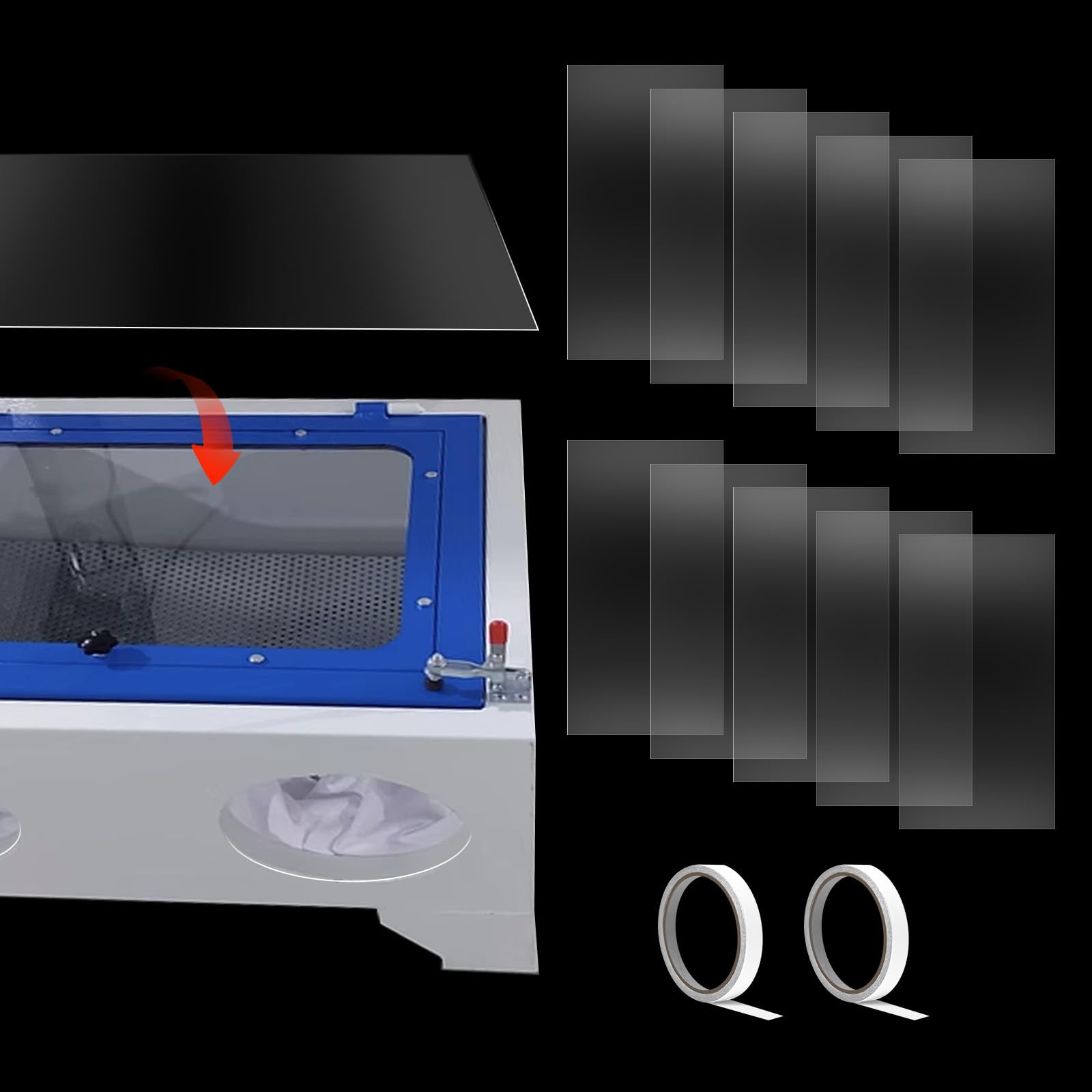 10 cubiertas de lente de gabinete de chorro de arena de 23 x 11 pulgadas, protector de lente interior de gabinete abrasivo de visibilidad transparente, película de chorro de arena de alta definición