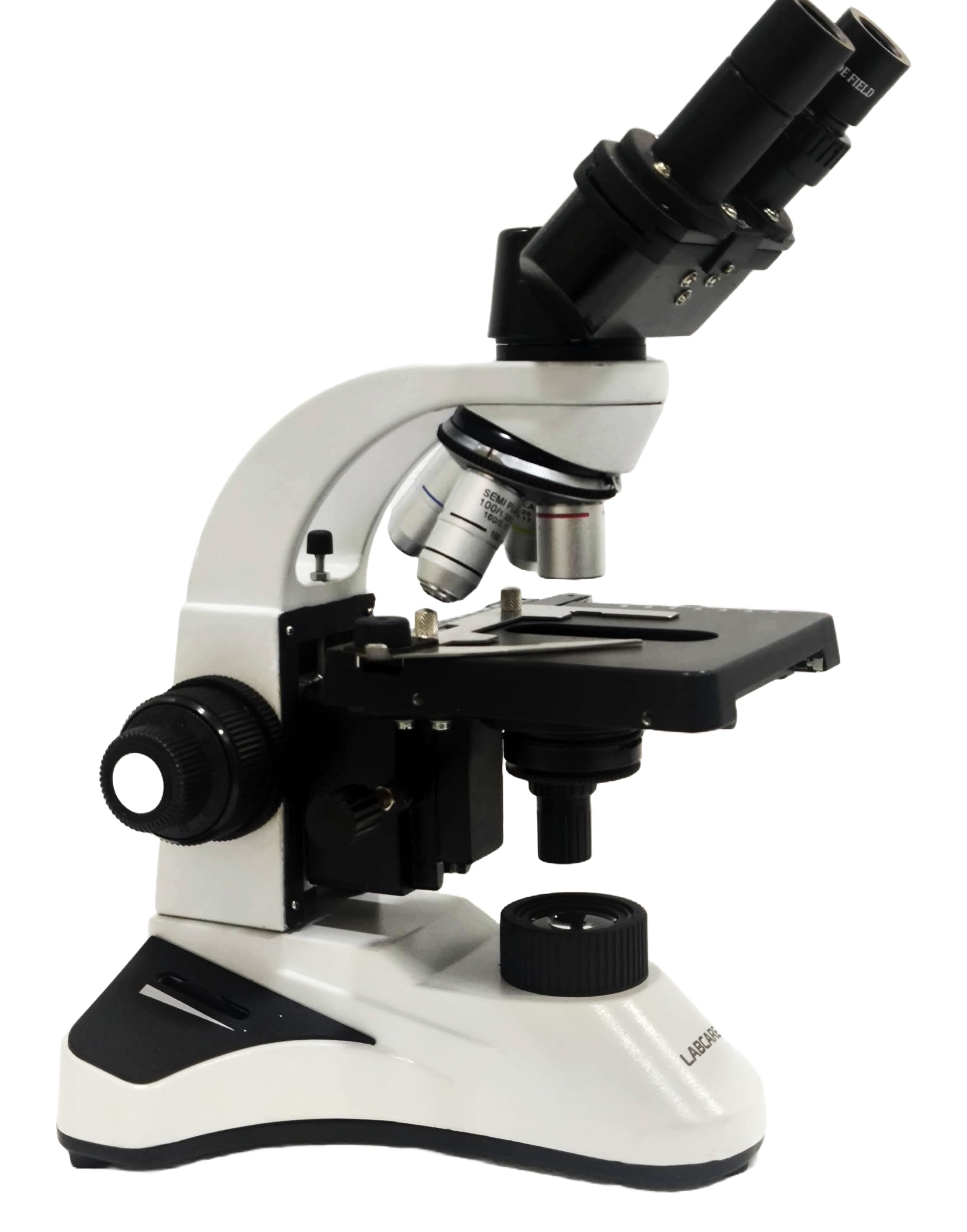 labcare 1000x coaxial binocular microscope, 4x, 10x, 40x, 100x oil immersion objectives, 45° inclined tube, 360° rotatable, battery backup (lb-wex-10)