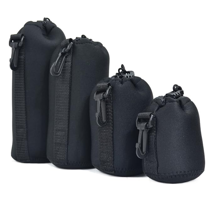Yantralay Neoprene Lens Case Pouch Set for DSLR Camera - Pack of 4 - Thick Protective Bags - Protect from Moisture, Dust, & Scratches - (S, M, L, XL) - Black