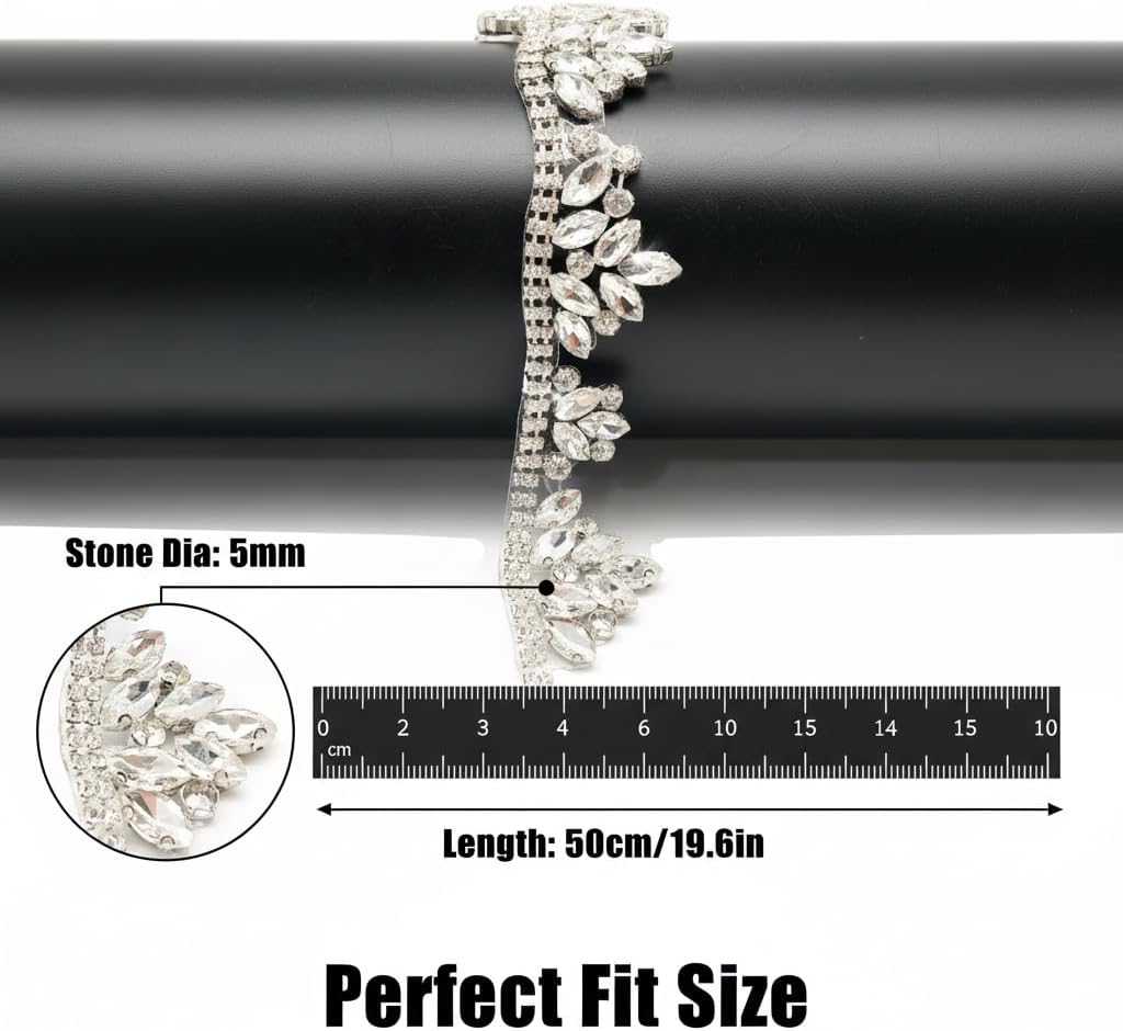 1 Yard Iron On Rhinestone Chain Trim,Hot-Fix Water Drop Flower Shape Rhinestone Trim for Wedding Dress Bridal Sash Belt Shoulder Decoration (Gold A)