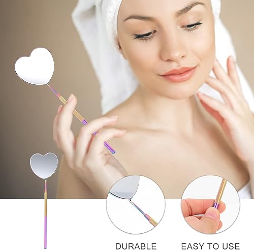 Miniatura 4 de Beaupretty Espejo de pestañas en forma de corazón, espejo de extensión de pestañas de acero inoxidable, espejo de salón de belleza, espejo de