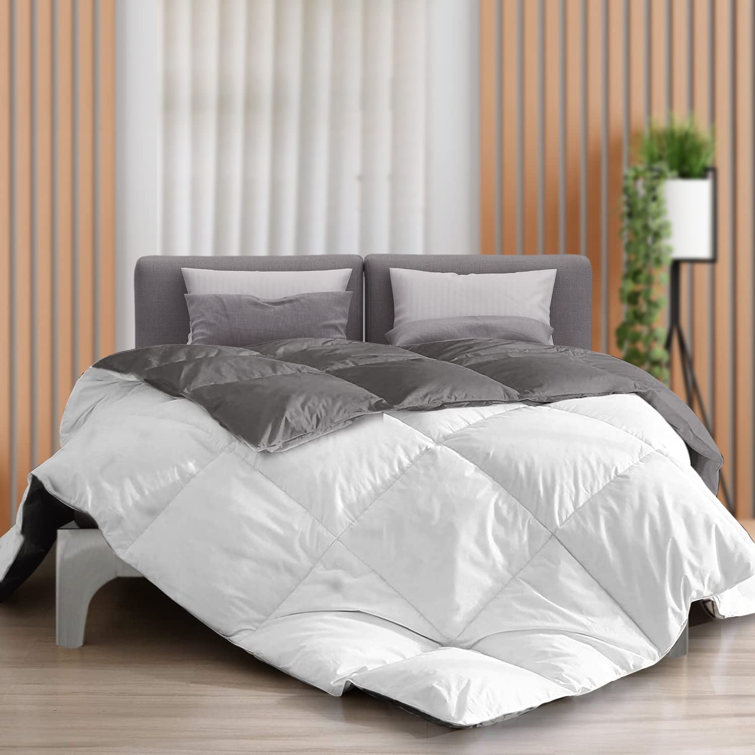 The Sleep Company Microfibre Luxury Reversible Comforter Double Bed 200 Gsm Grey&White Pack Of 1,300 TC