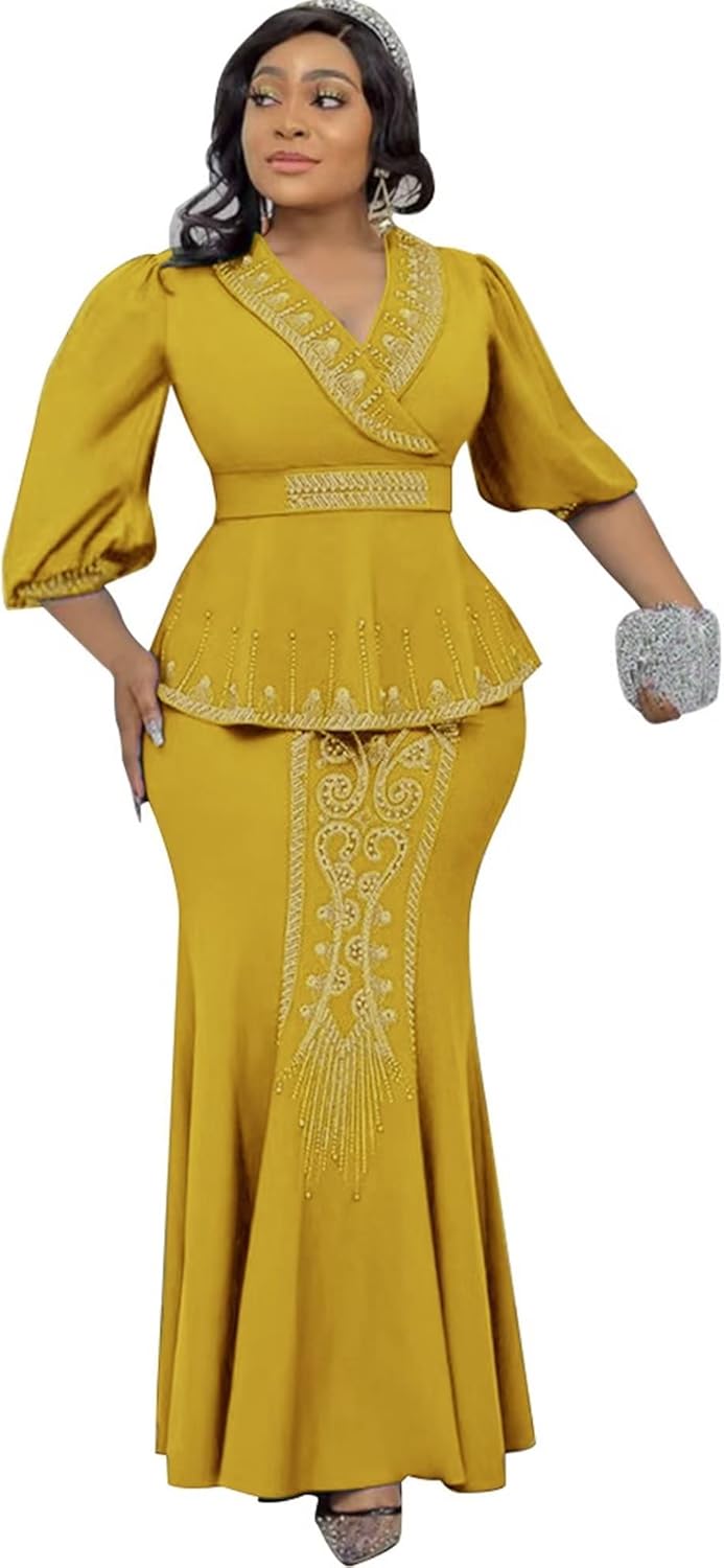 Mermaid two pieces formal dress wedding guest puffy long sleeves