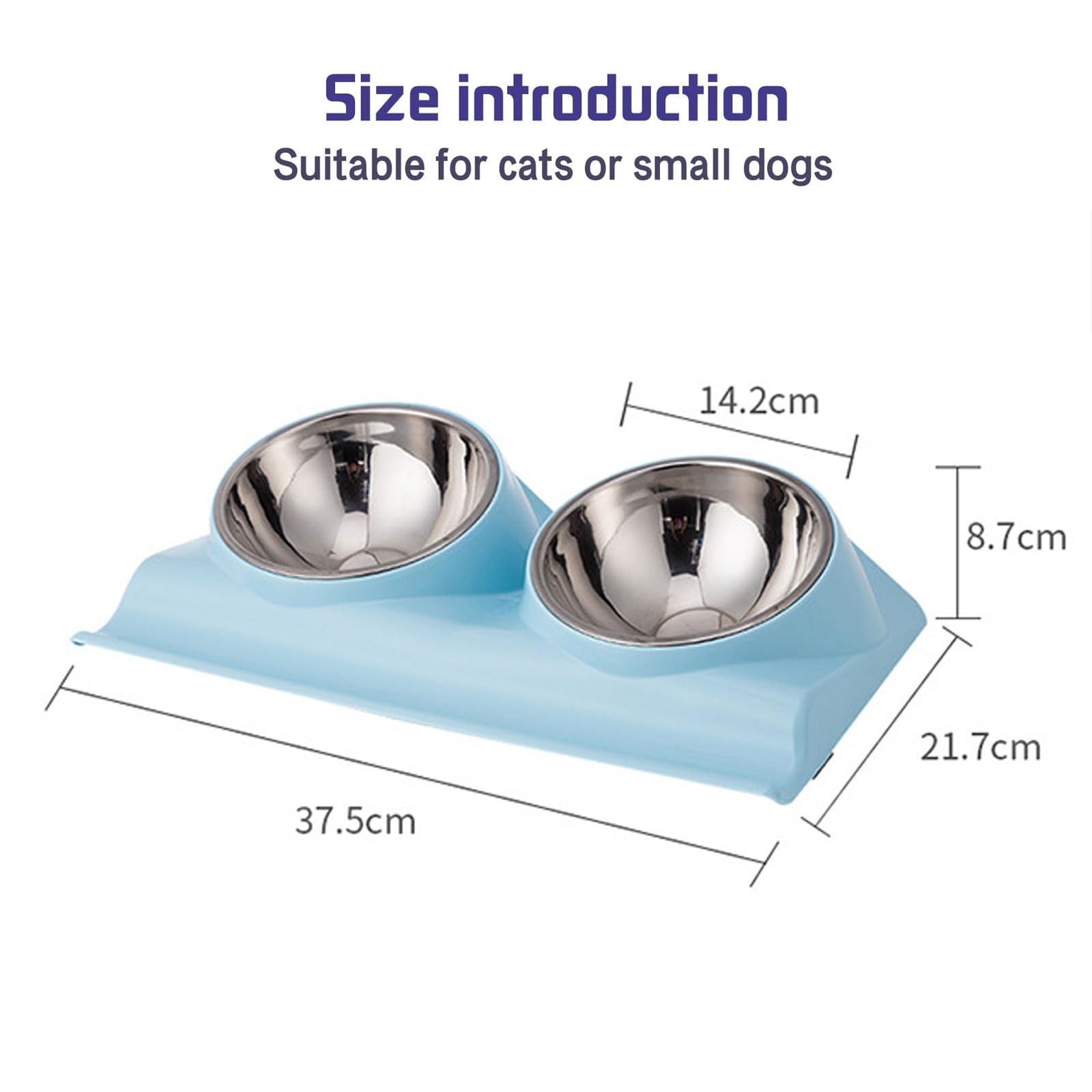 Comedero Doble for Mascotas con Base elevada, Antideslizante, Inclinado a 15 Grados, for Comida y Agua, Color Azul