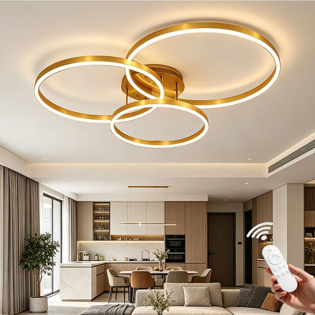 Nowoczesna Złota Lampa Sufitowa LED Wpuszczana 3-pierścieniowa Ściemnialna Lampa Sufitowa Z 3 Kolorami Minimalistyczna Lampa Sufitowa Do Salonu Sypialni Kuchni I Korytarza(Gold)