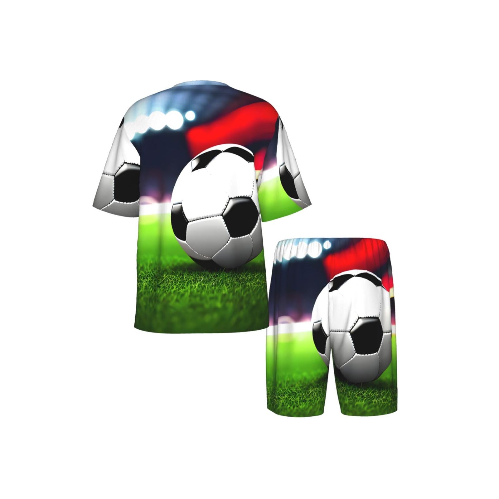 Conjunto de pijama para hombre con estampado de pelota deportiva de fútbol, ropa de dormir cómoda para hombre, perfecto para las noches de verano