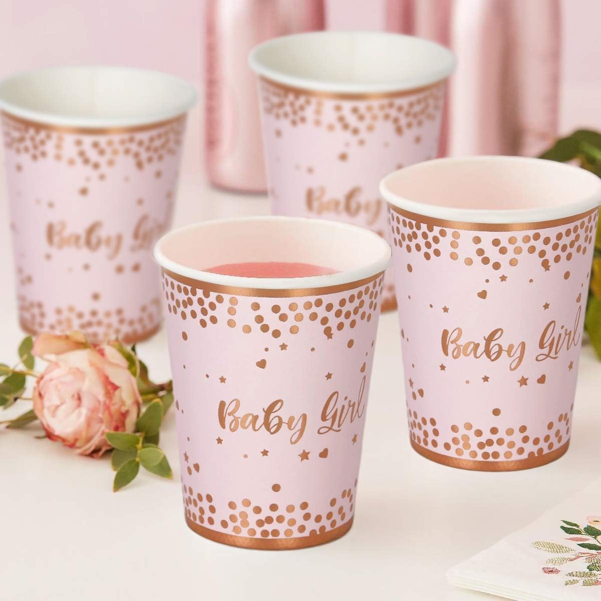 Pink Baby Shower Plates Cups and Napkins, Party Tableware Decorations Set for 24 Guests with Pink Paper Plates Napkins Cups - Image 5