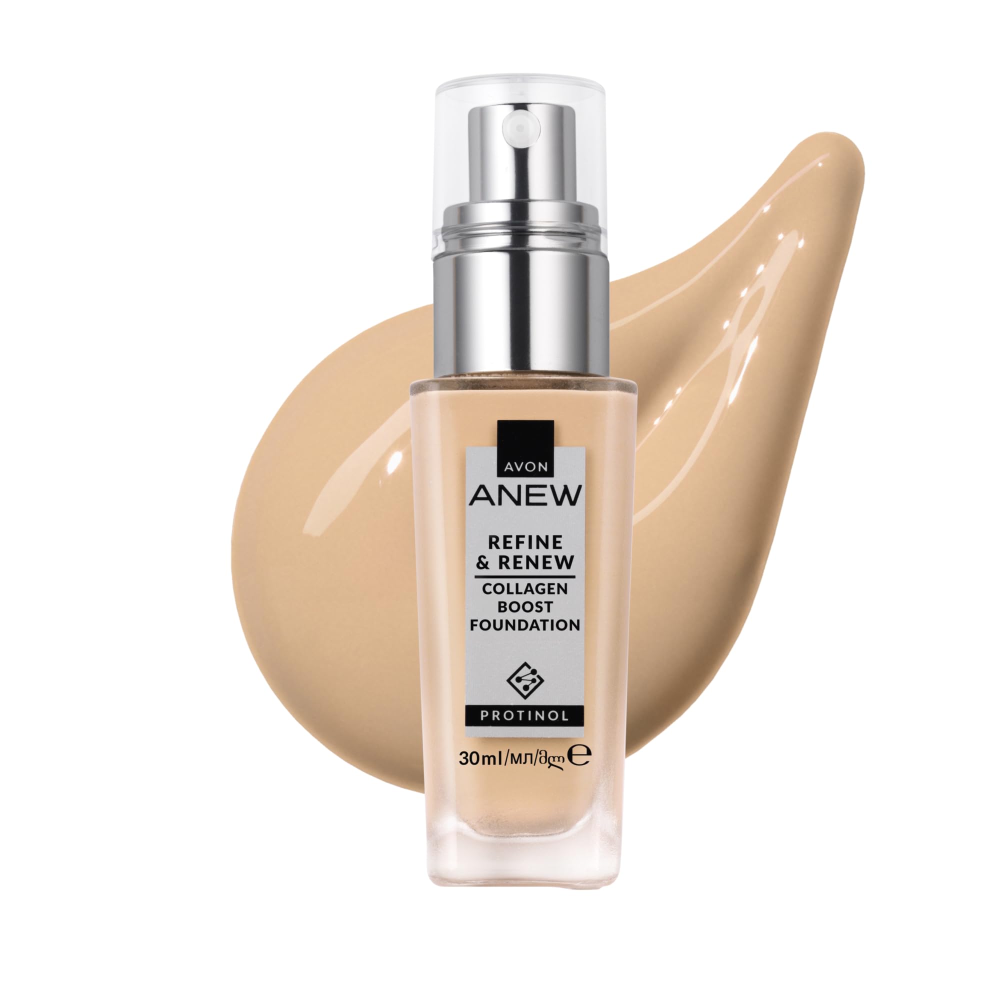 AVON Anew Protinol Refine & Renew Foundation SPF30, 30ml, Collagen Boosting, Buildable, Resilient, Plumper & Firming-Looking Complexion, Undetectable, Lightweight & Radiant Finish & Feel, 120N