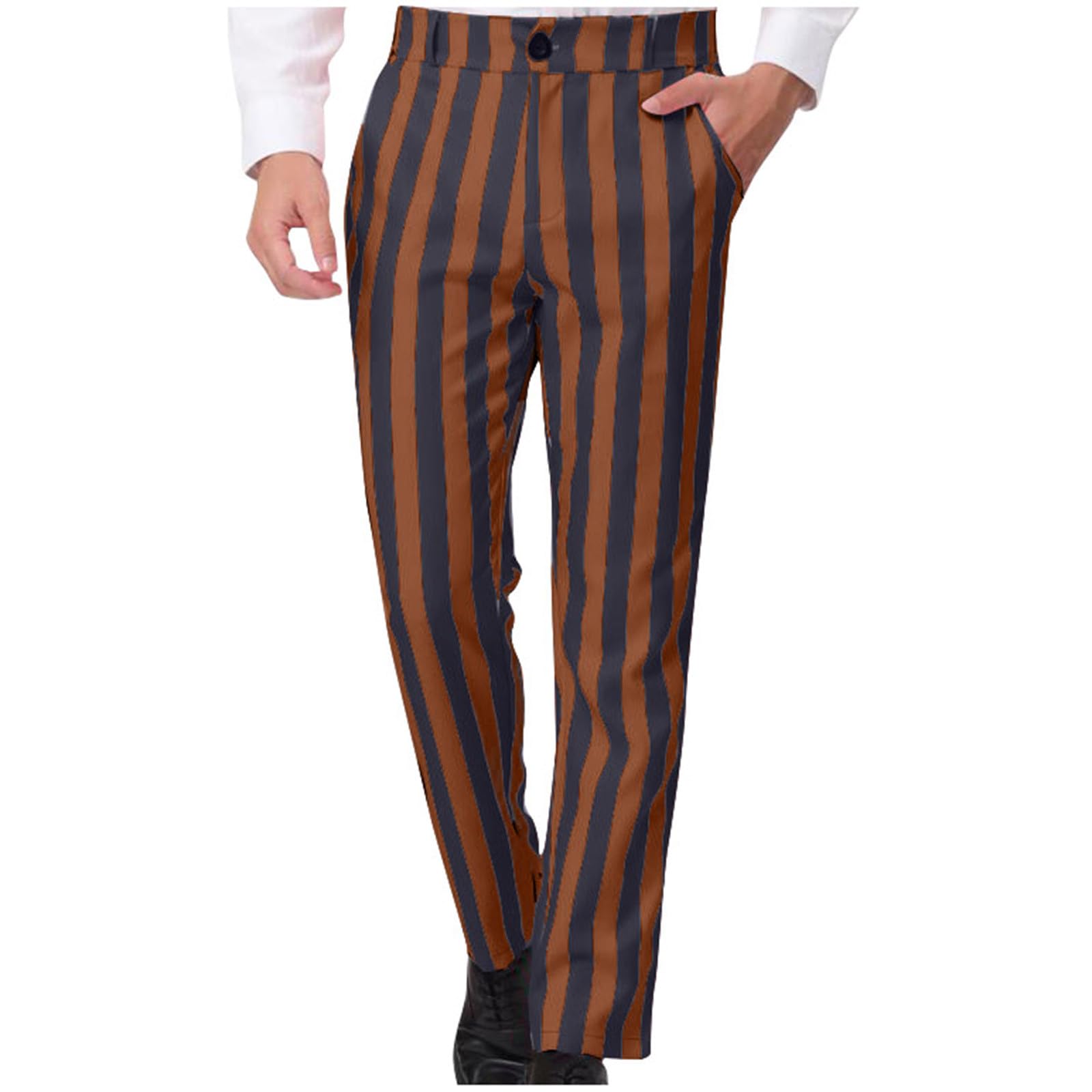 Mens Striped Dress Pants Casual Regular Fit Flat Front Business Work Prom Trousers Classic Contrast Color Suit Pants