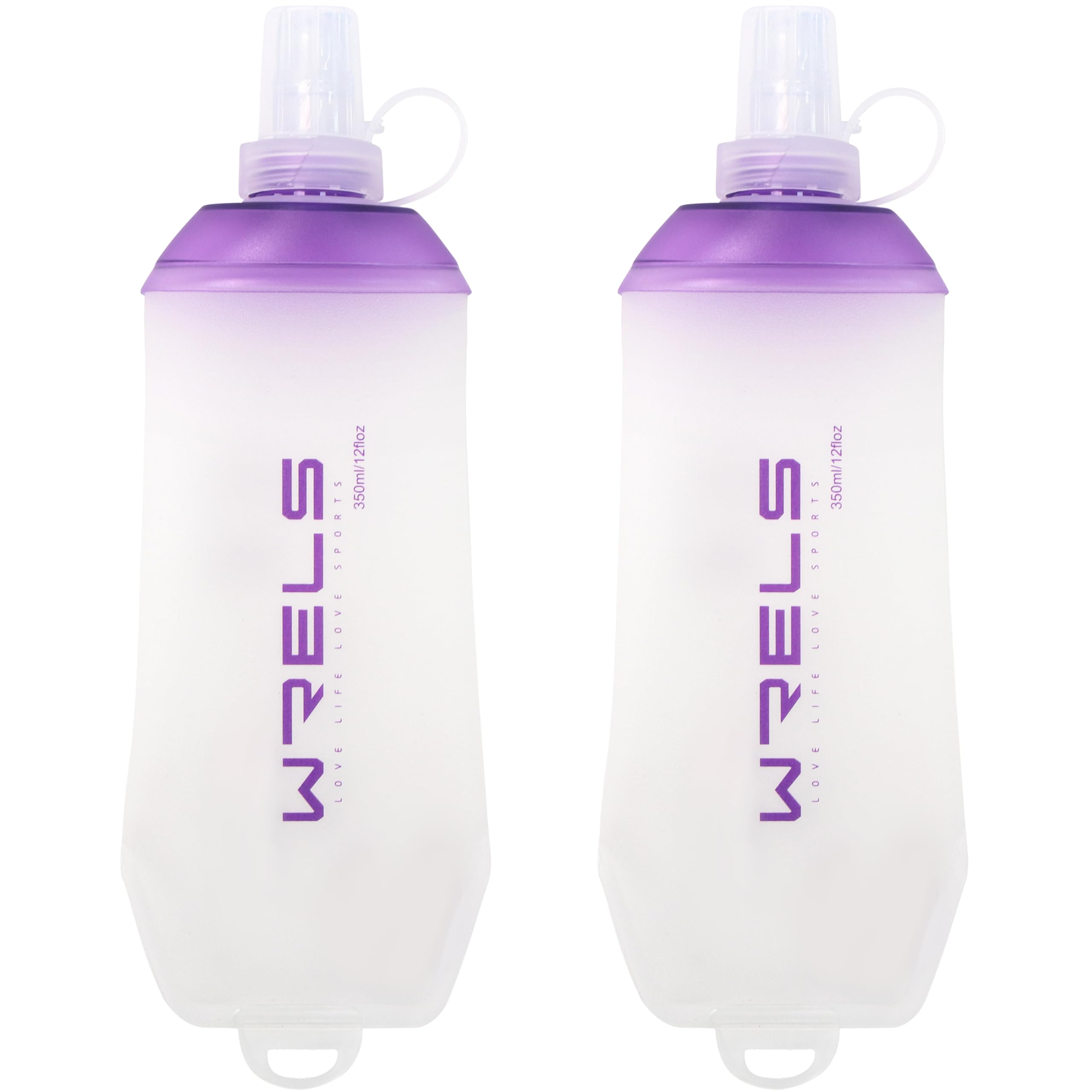 WRELS 200ml/350ml/500ml Collapsible Soft Flask,BPA Free Folding Soft Water Bottle with Hanging Ring,Lightweight TPU Hydration Flask for Running Marathon Cycling Hiking(350ml-2 Packs)