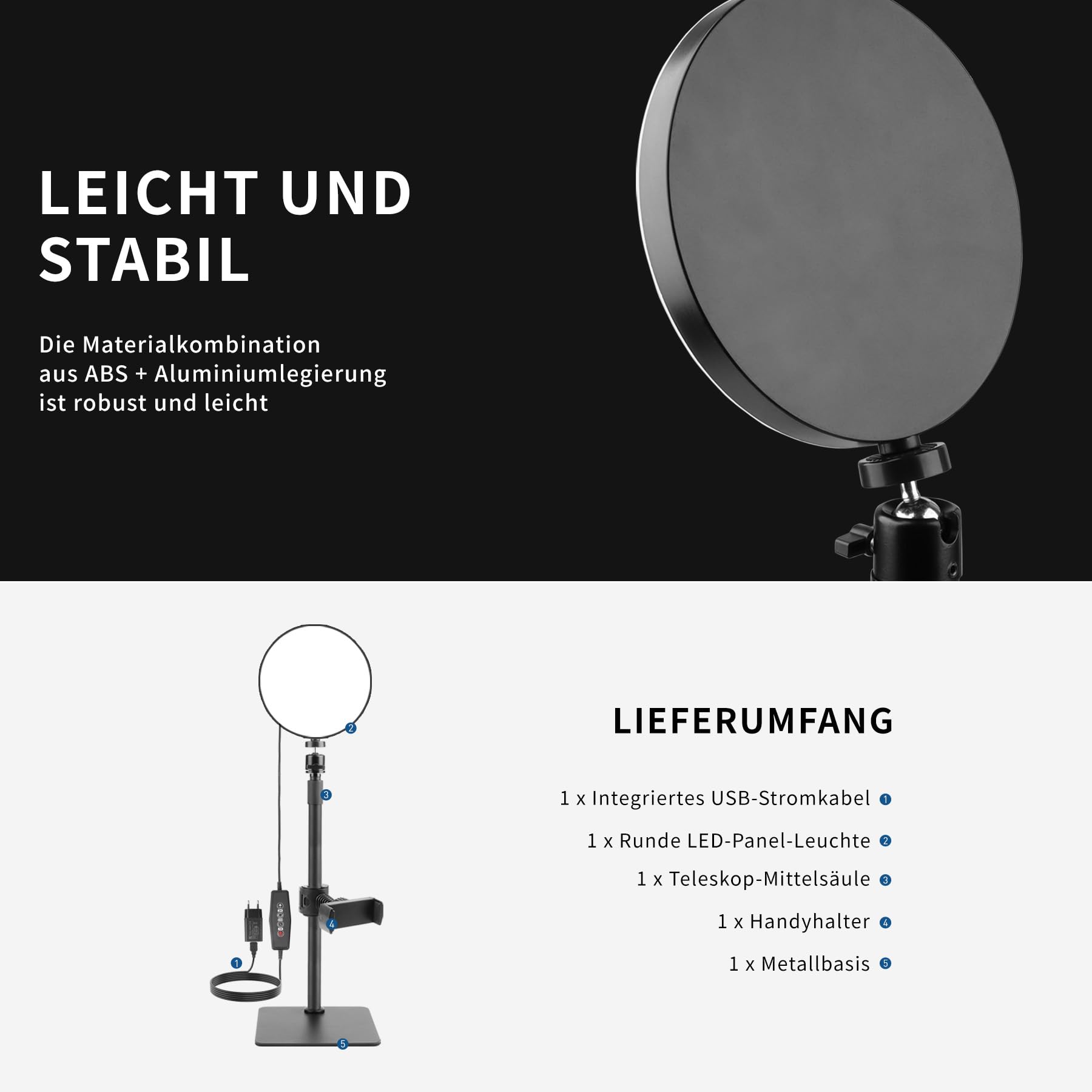 Luce Video LED per Videoconferenze Zoom Meeting Online con Supporto Telefono 3 Modalita Colore 5 Livelli Luminosita Alimentazione USB per Streaming Live Webcam Home Office Selfie Professionale