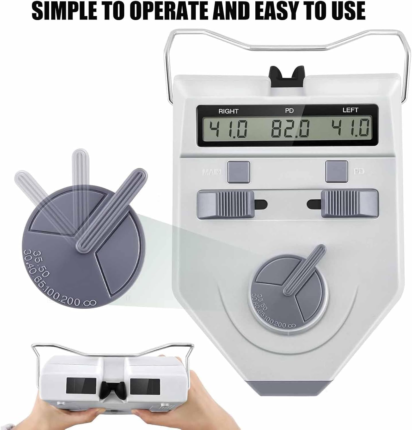 Pupilómetro óptico digital, medidor preciso de la distancia interpupilar con pantalla LCD, bajo consumo y apagado automático, precisión ajustable ±0,1/0,2/0,5 mm y distancia interpupilar binocular de