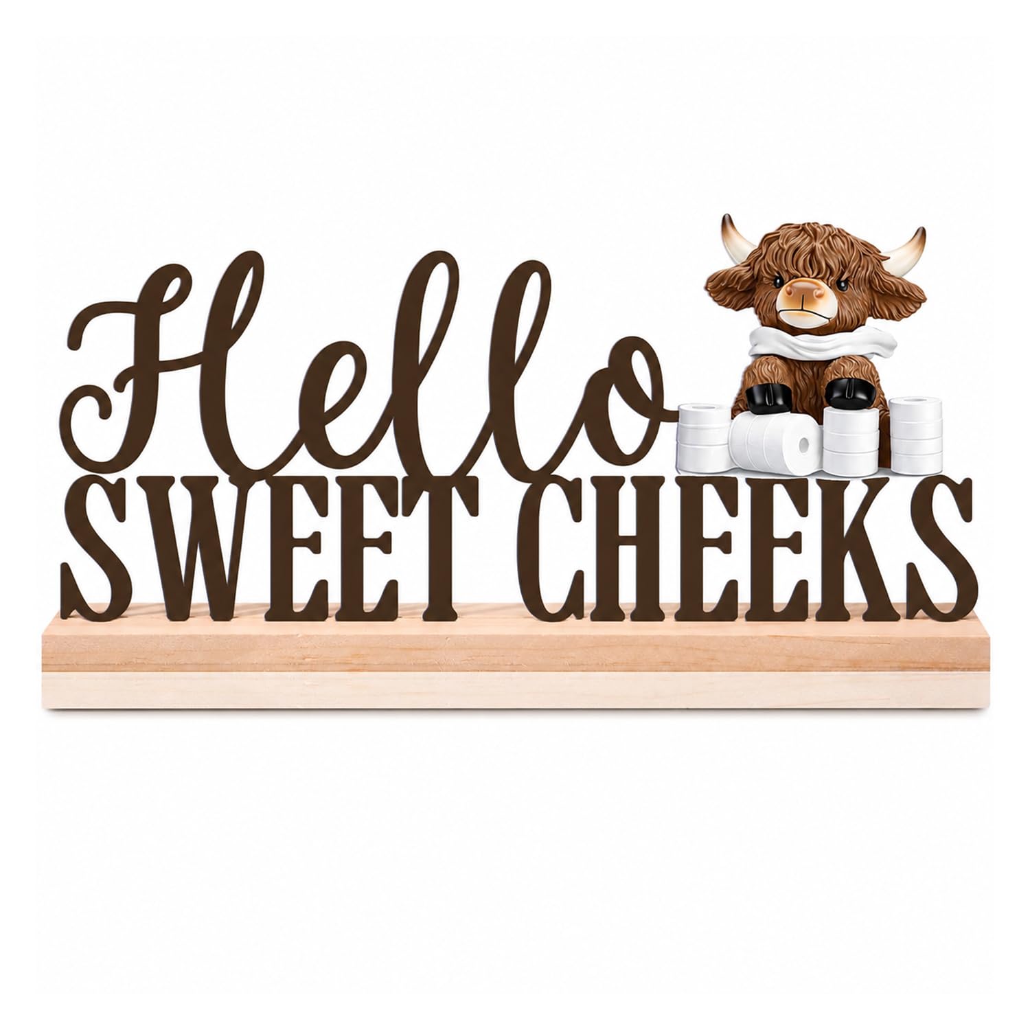 Highland Cow Bathroom Decor with Toilet Paper, Funny Farmhouse Rustic Bathroom Decorations, Restroom Countertop Shelf Ornaments, Home Decor Gifts for Family & Friends