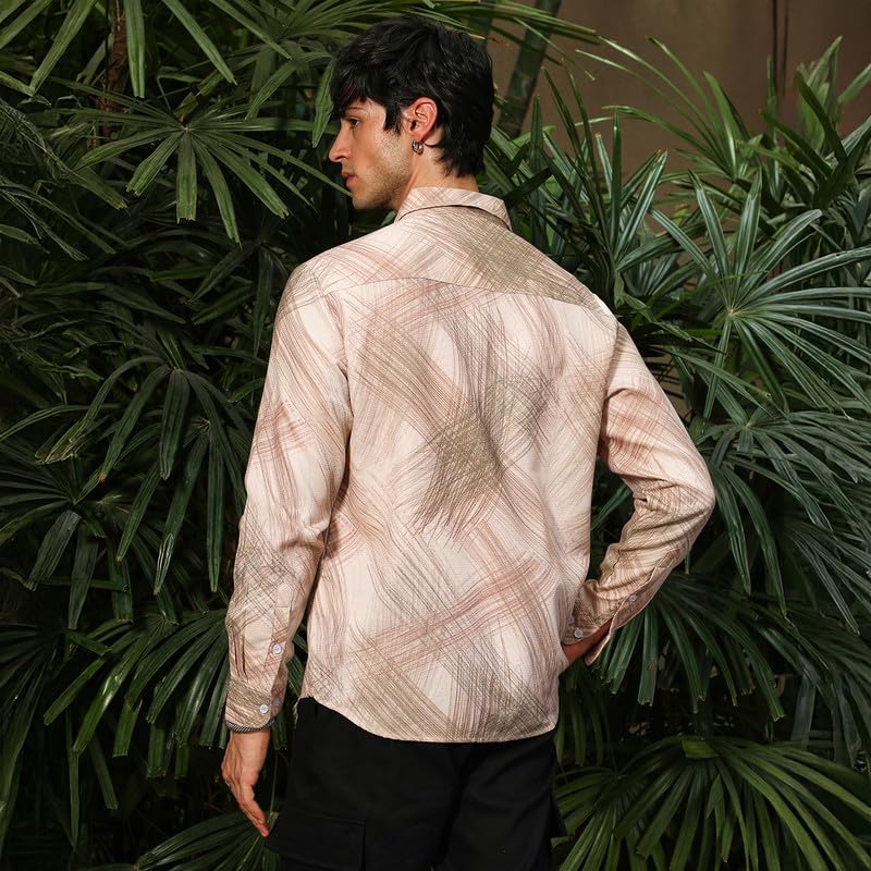Image of CAHOOT Men's Bisque Shirt Casual Wear | Spread Collar | Long Sleeve | Button Closure | Shirt Crafted with Comfort Fit for Everyday Wear