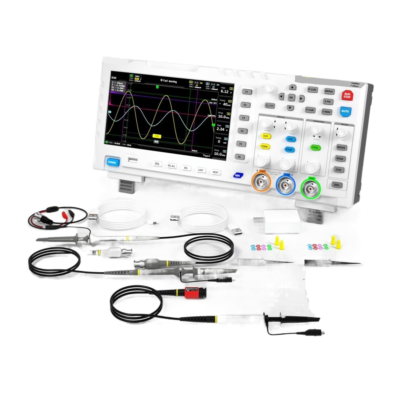 Oscilloscope Numérique, Oscilloscope numérique 100MHz * 2 bande passante analogique 1GSa/s taux d'échantillonnage canaux 7 ''oscilloscope de table(P4100 Probe)