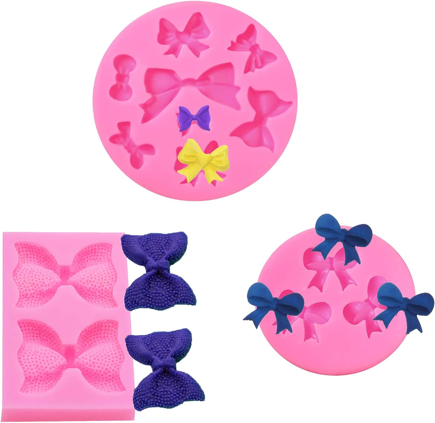 3 Pieces Fondant Bow Mould, Silicone Moulds Bow Wax Melt Mould Chocolate Candy Molds Decorative Bowknot Moulds Sweet Resin Ribbon Bow Tie Silicone Mold for Cake Decorating Baking Soap Sugar