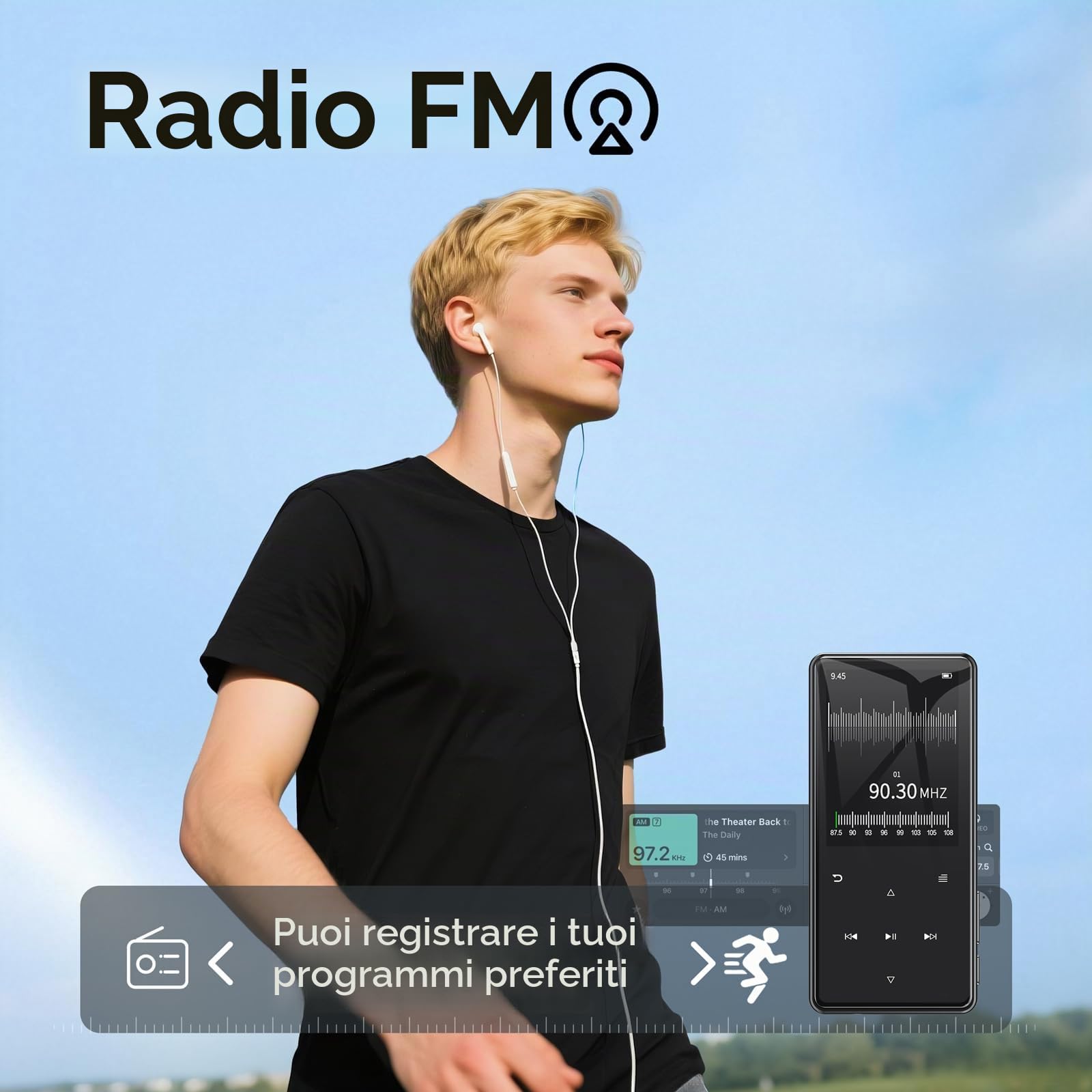64 GB Lettore MP3 Bluetooth 5.3,Schermo 2,4 pollici altoparlante integrato | Lettore MP3 bambini con radio FM, registratore, e-book e auricolari inclusi,Scheda di memoria espandibile fino a 128 GB