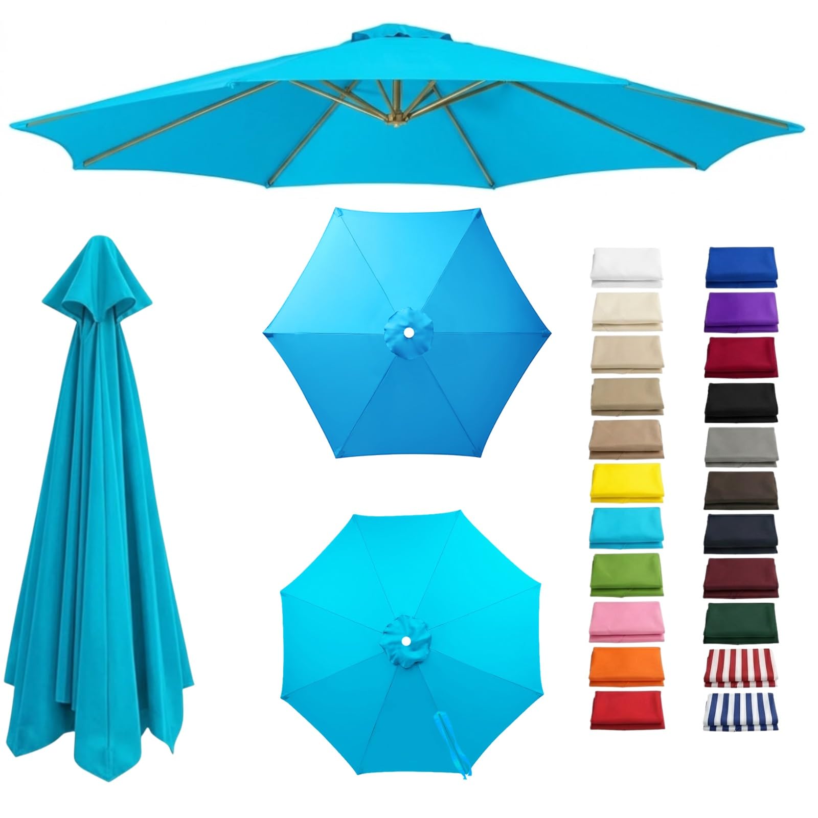 Patio Umbrella Replacement Cover for Cantilever Sunshade 6/8 Arms, 2.0m 2.5m 2.8m 3.3m 4.0m Garden Parasol Canopy Fabric Waterproof, Umbrella Replacement Cover(Light Blue,6-RIBS-9.2FT/2.80m)
