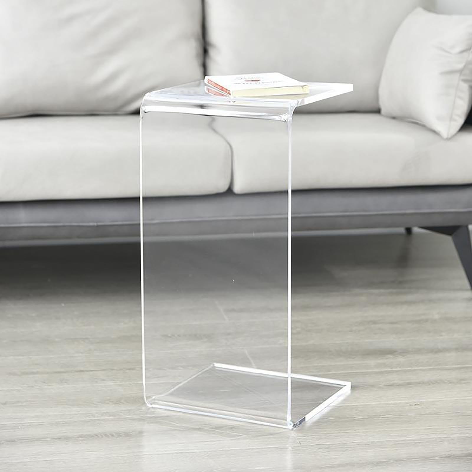 SXZenSpace C-Shape Coffee Table Nightstand Thick Acrylic Side Transparent End for Living Room Space Saver(Clear,65cm)