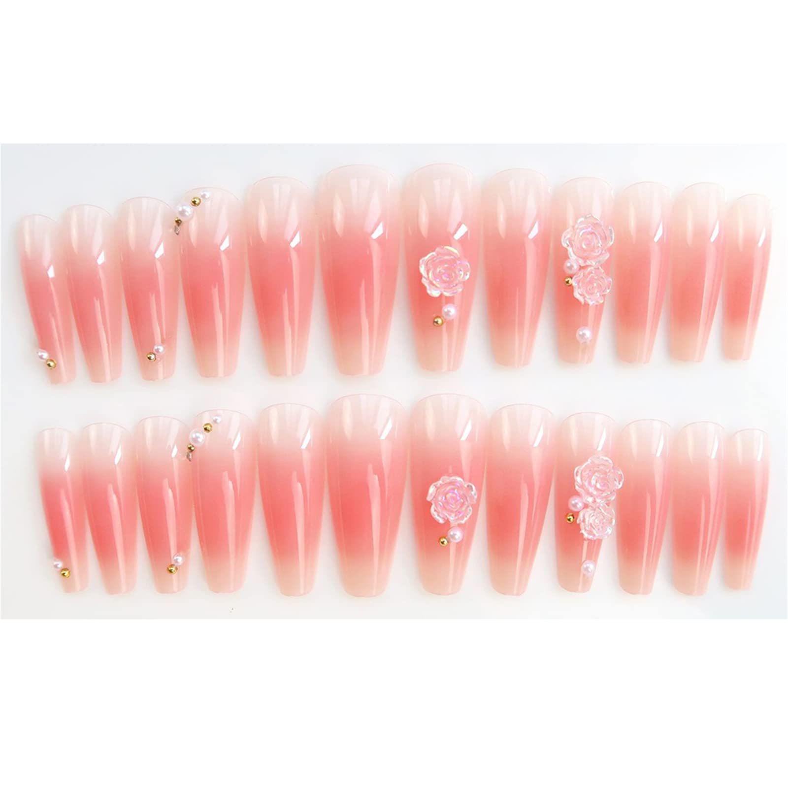 Unghie Finte Lunghe Copertura Completa con Colla Blush Staccabile Fiori Rosa Stampa sulle Unghie 24 Pezzi Suggerimenti per Nail Art per Unghie per Saloni di Bellezza e Donne Nail Art Fai da Te