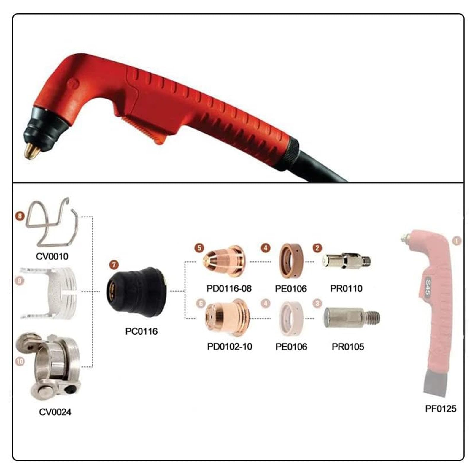 Generic Kit Completo de Accesorios para Antorcha para el Corte por, 47 Piezas con Puntas de Boquilla, Tapas Protectoras y Anillos Giratorios para Proyectos Domésticos