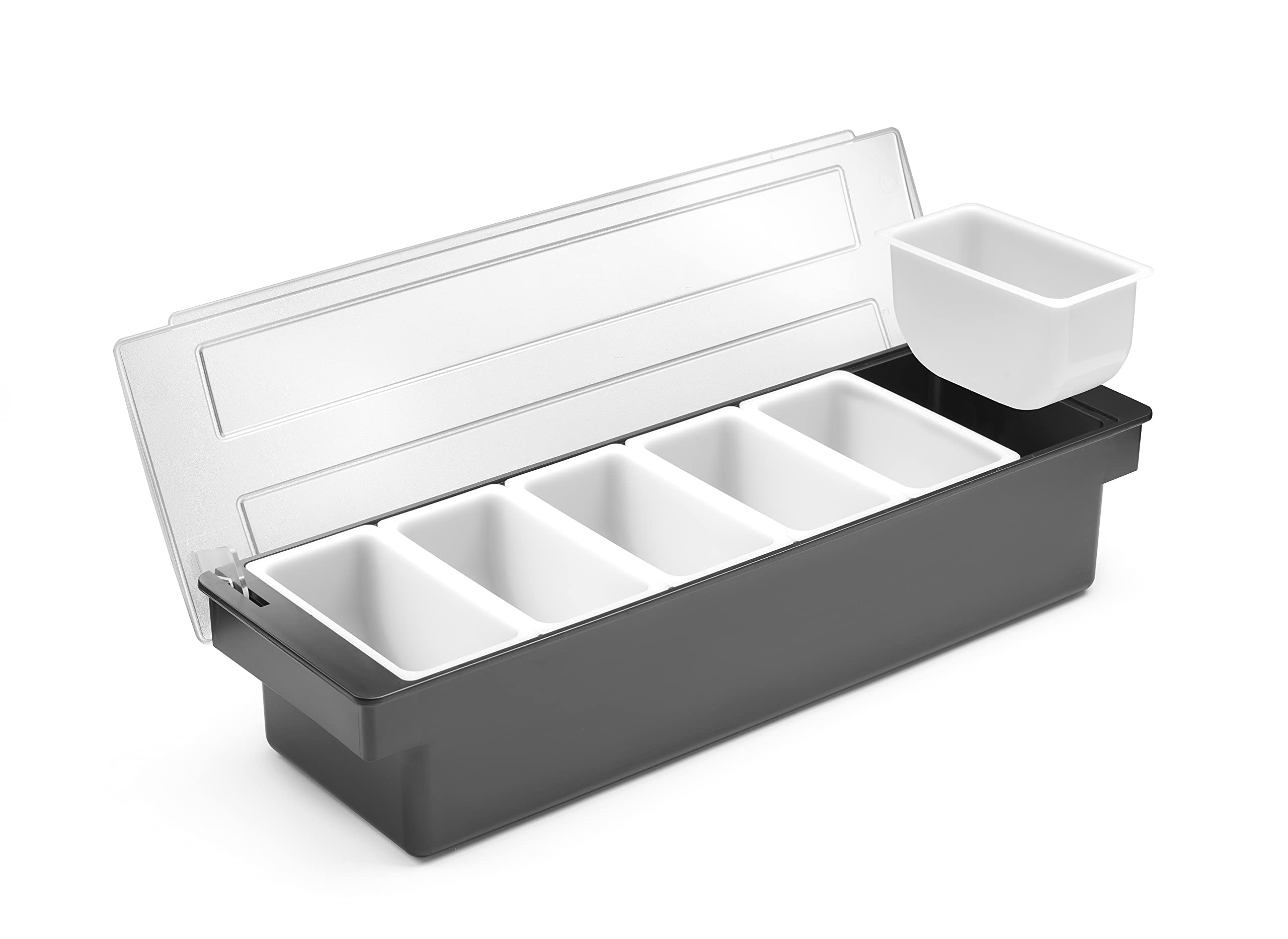 HENDI Porta Condimenti BarUp, Vaschetta Porta Guarnizioni per Cocktail con Coperchio Trasparente, 6 Contenitori in Polipropilene, 480x150x(H) 100mm, HIPS, Nero