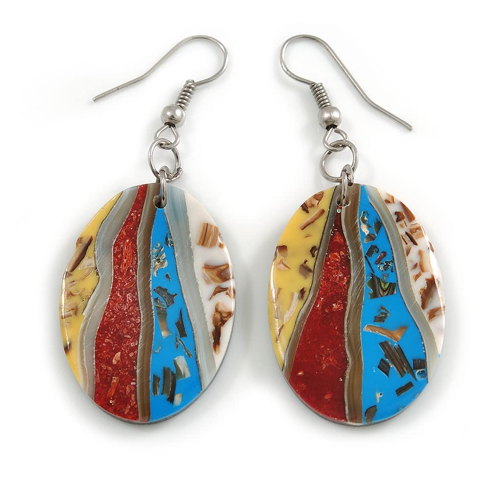 Avalaya55mm L/Multicoloured Oval Shape Sea Shell Earrings/Handmade/Slight Variation In Colour/Natural Irregularities