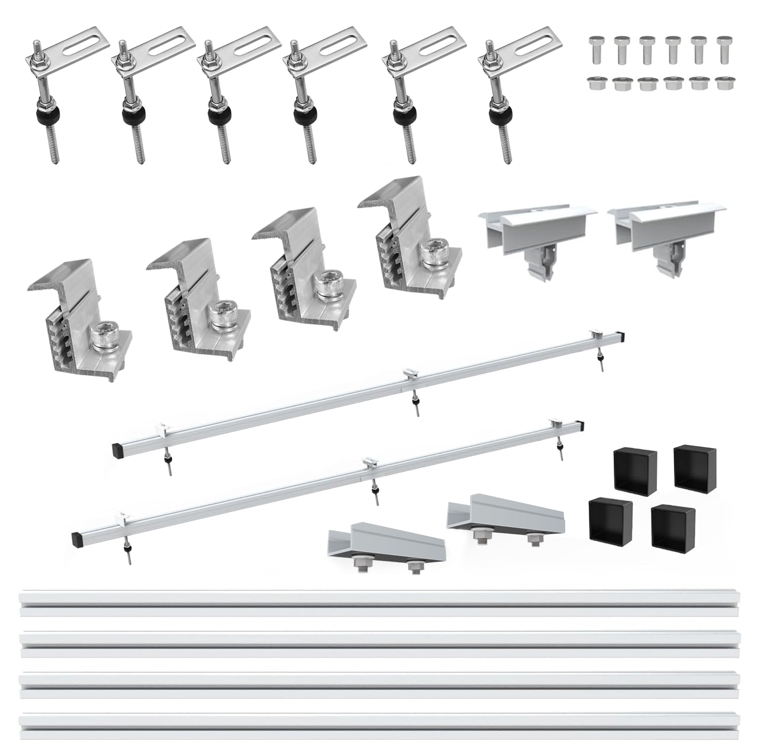 PV Photovoltaik Solarpaneel Halterung 2x Montage Set BLECHDACH - Stockschraube // Solar Panel Roof Mounting Kit, 2-Set Complete Installation Hardware with Rails and Brackets 25-40mm