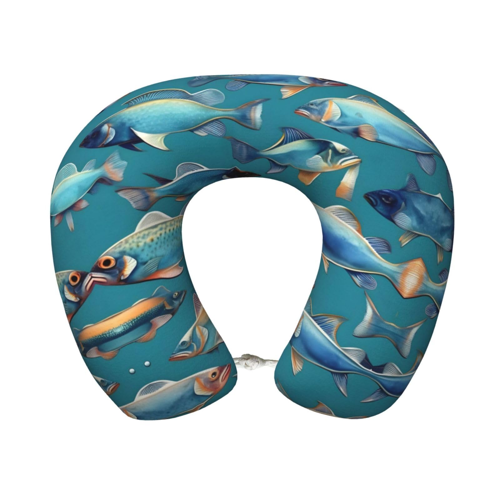 peiyeety Ocean Fishes Print Custom U-Shaped Pillow,Memory Foam Cervical Neck Travel Pillow,for Home,Camping,Travelling