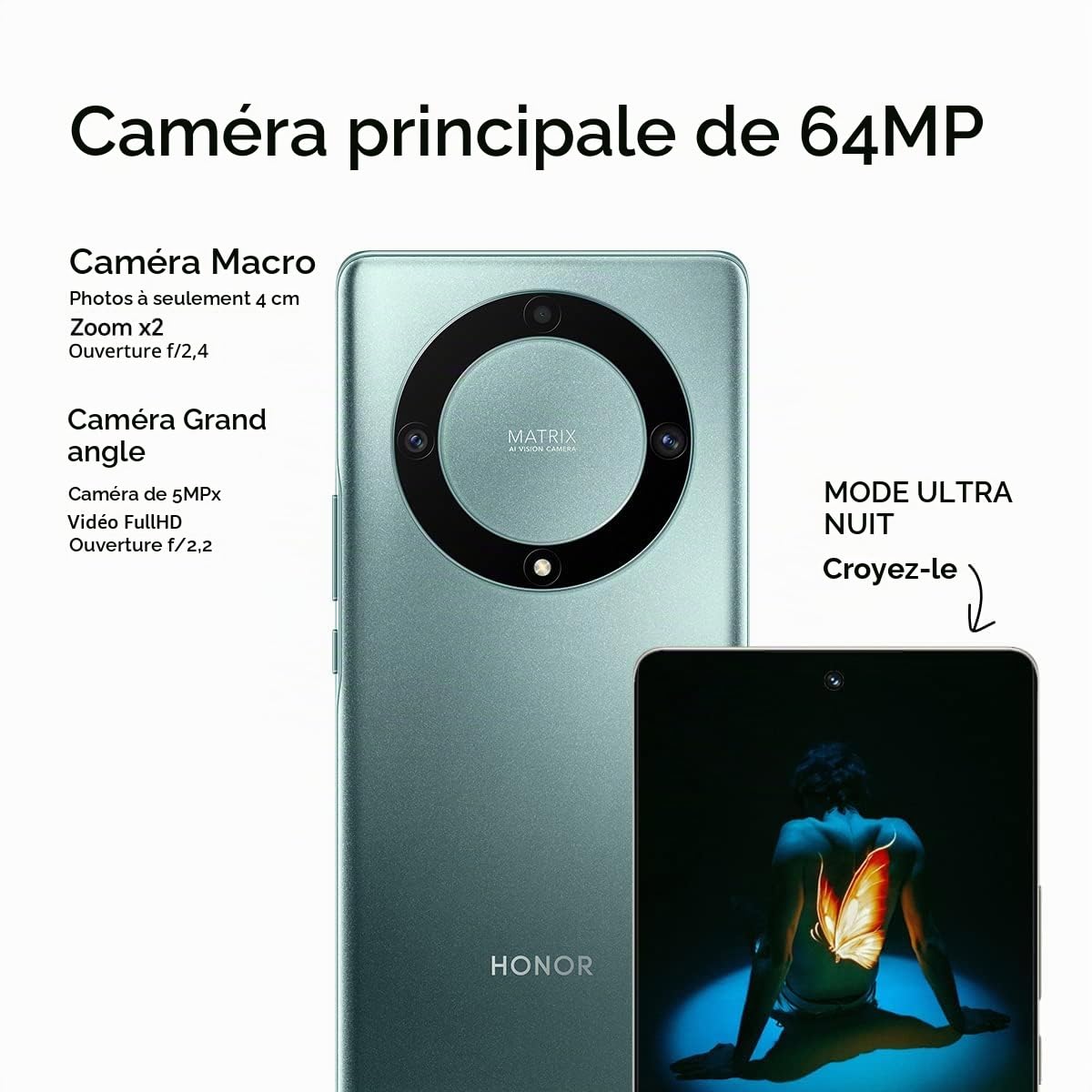Honor Magic 5 Lite 5G 128 Go/6 Go RAM Dual SIM Midnight Black, Noir (reconditionné)