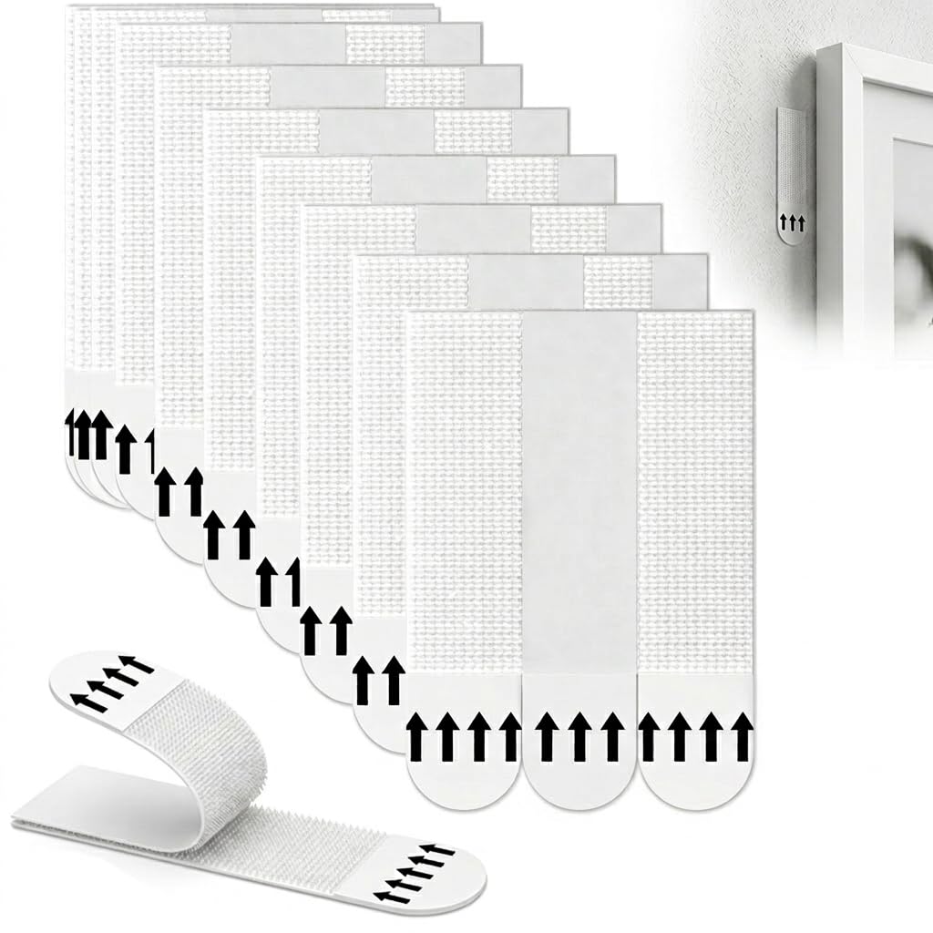 40Pairs(80 Strips) Picture Hanging Strips Heavy Duty, No Nails Adhesive Wall Hanging Strips for Photo Frames Damage Free Removable Sticky Pads, Self Adhesive Hook & Loop Mounting Tape Posters Mirrors