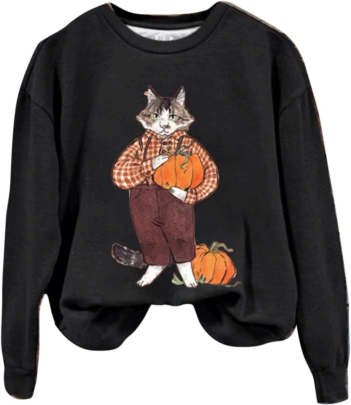 Fashion Hoodies For Women Funny Cat Print Crewneck Sweatshirt 2023 Fall Winter Long Sleeve Pullover Oversize Tops