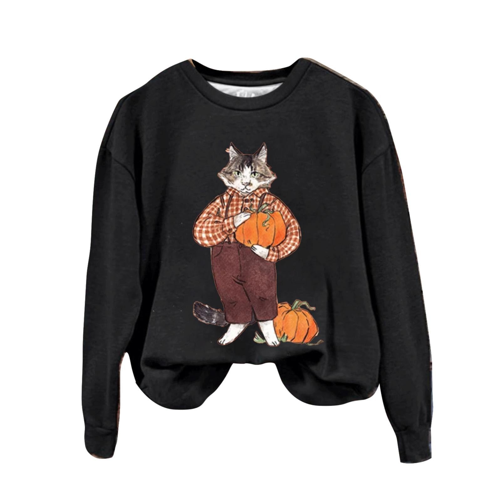 Fashion Hoodies For Women Funny Cat Print Crewneck Sweatshirt 2023 Fall Winter Long Sleeve Pullover Oversize Tops