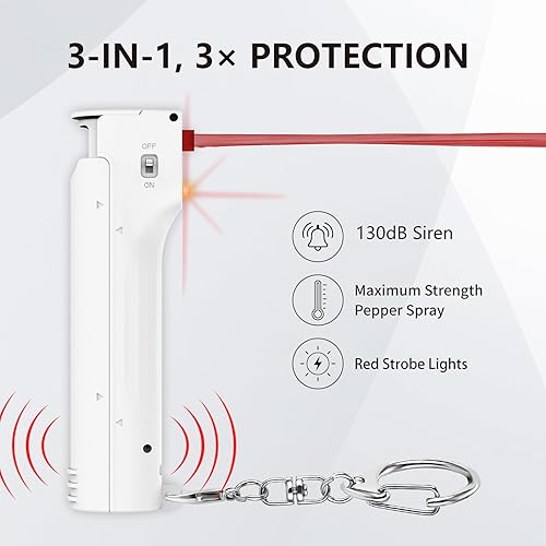 Miniatura 2 de Combo de alarma personal 3 en 1 y espray de pimienta para mujer, gel de pimienta roja Max y sirena extra fuerte y luces estroboscópicas, tapa de