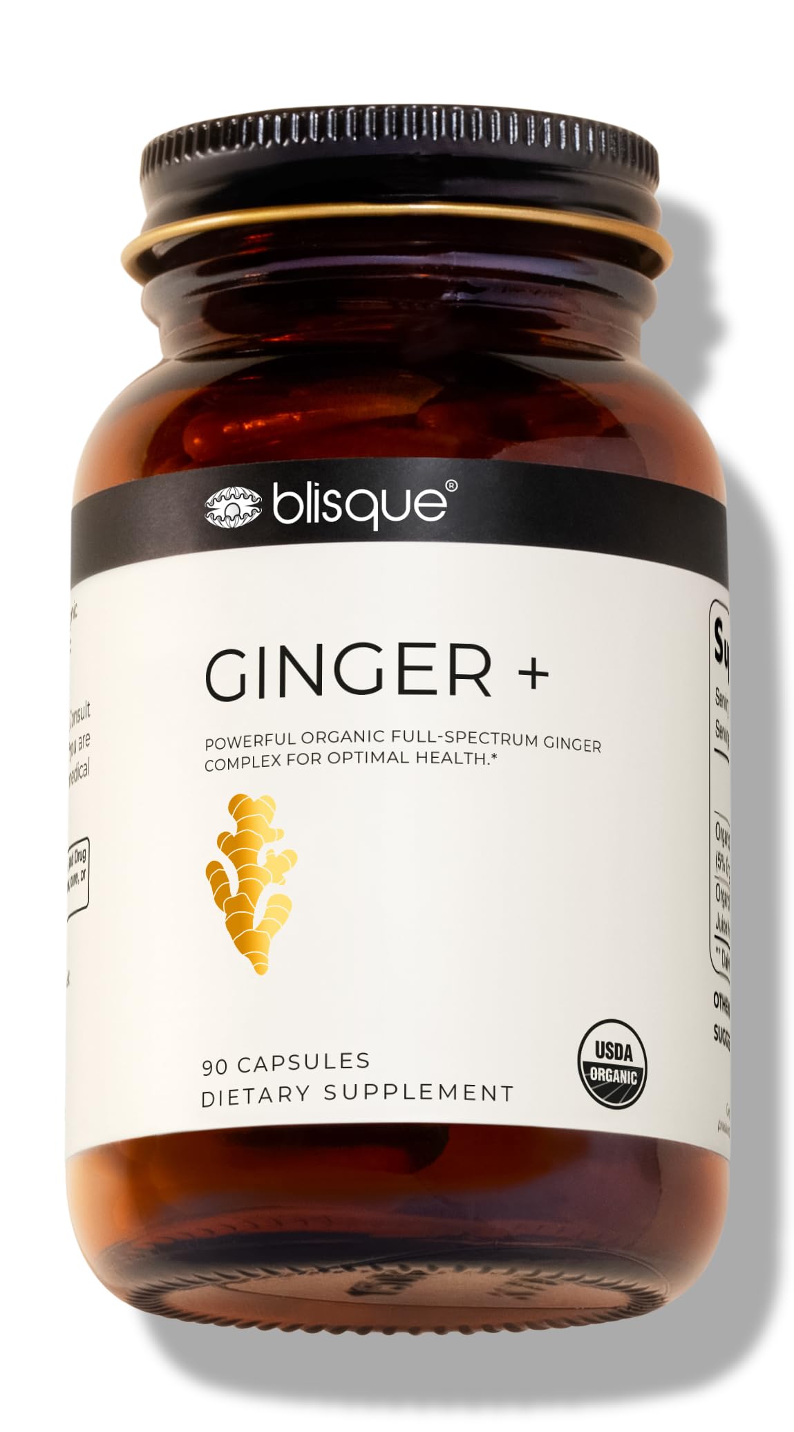 Blisque - Organic Ginger Supplement | for Digestive System, Joint Support, and Heart Health | 90 Capsules