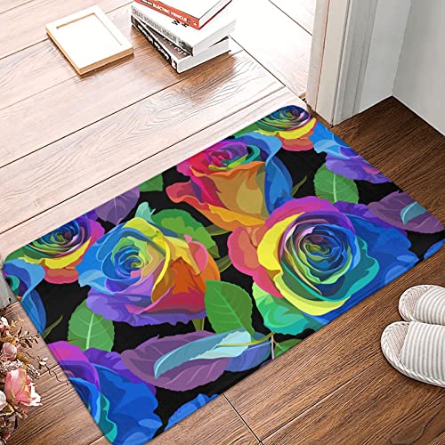 Ouzpgaq Rainbow Roses Doormat, Decorative Flower Door Mat, Colorful Indoor Outdoor Non-Slip Floor Mat, Washable Quickly Absorb Moisture And Resist Dirt Rugs 16X24 #TOP1