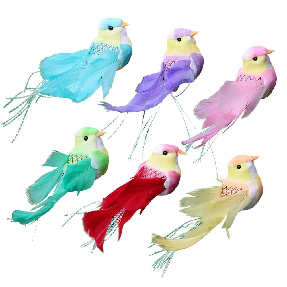 Hrippy Colorful Artificial Birds, 6Pcs Simulation Foam Feather Birds With Clip, Mini Cute Birds Ornaments Diy Craft