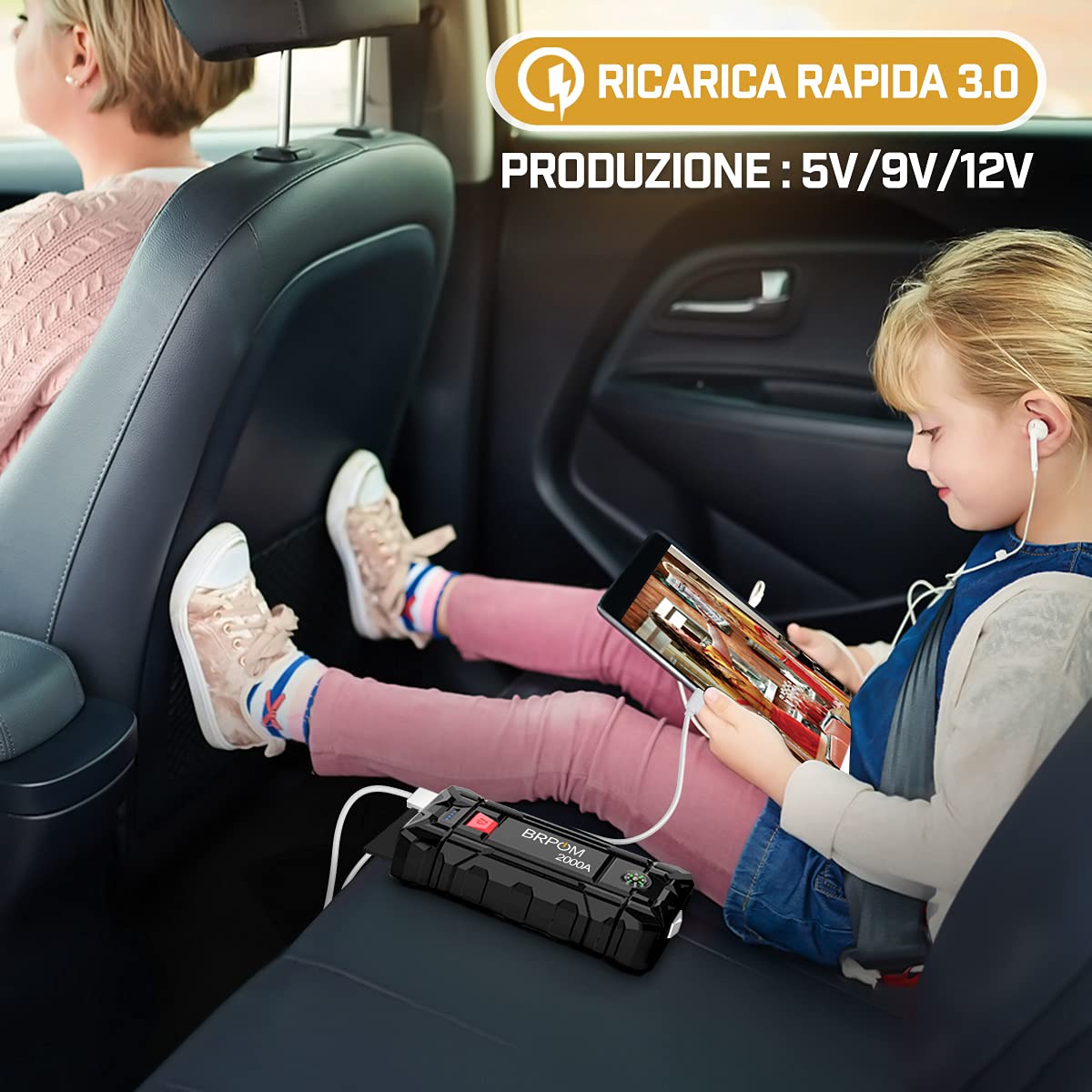 BRPOM Avviatore Batteria Auto, 4000A Avviatore di Emergenza per Auto/Moto, (Motori Fino a 8.0L Gas o 6.5L Diesel) Torcia a LED,Porta USB da per Smartphone