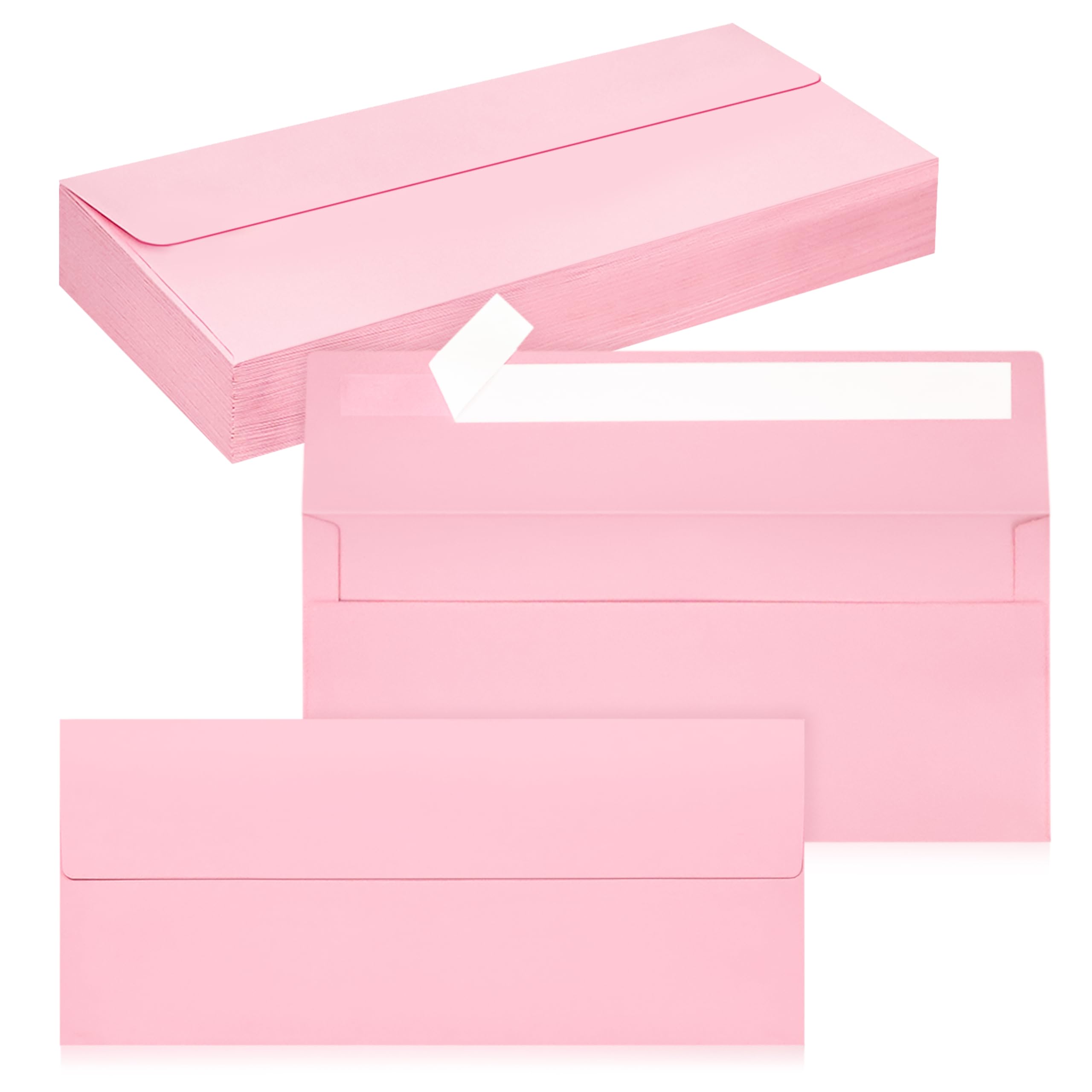 50 Pack #10 Business Envelopes, Self Seal Standard Pink Envelopes for Secure Business & Legal Mailing, Office, Checks, Letter, Invoices, 4 1/8 x 9 1/2 Inches