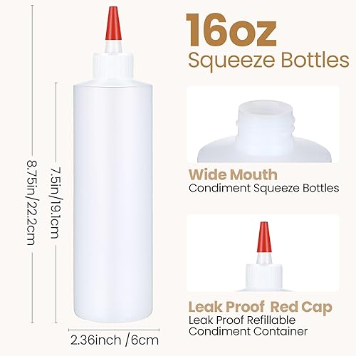 Miniatura 2 de Yaomiao Paquete de 30 botellas de plástico de 16 onzas para condimentos, salsas, botellas vacías a prueba de fugas, recipientes para chorros con