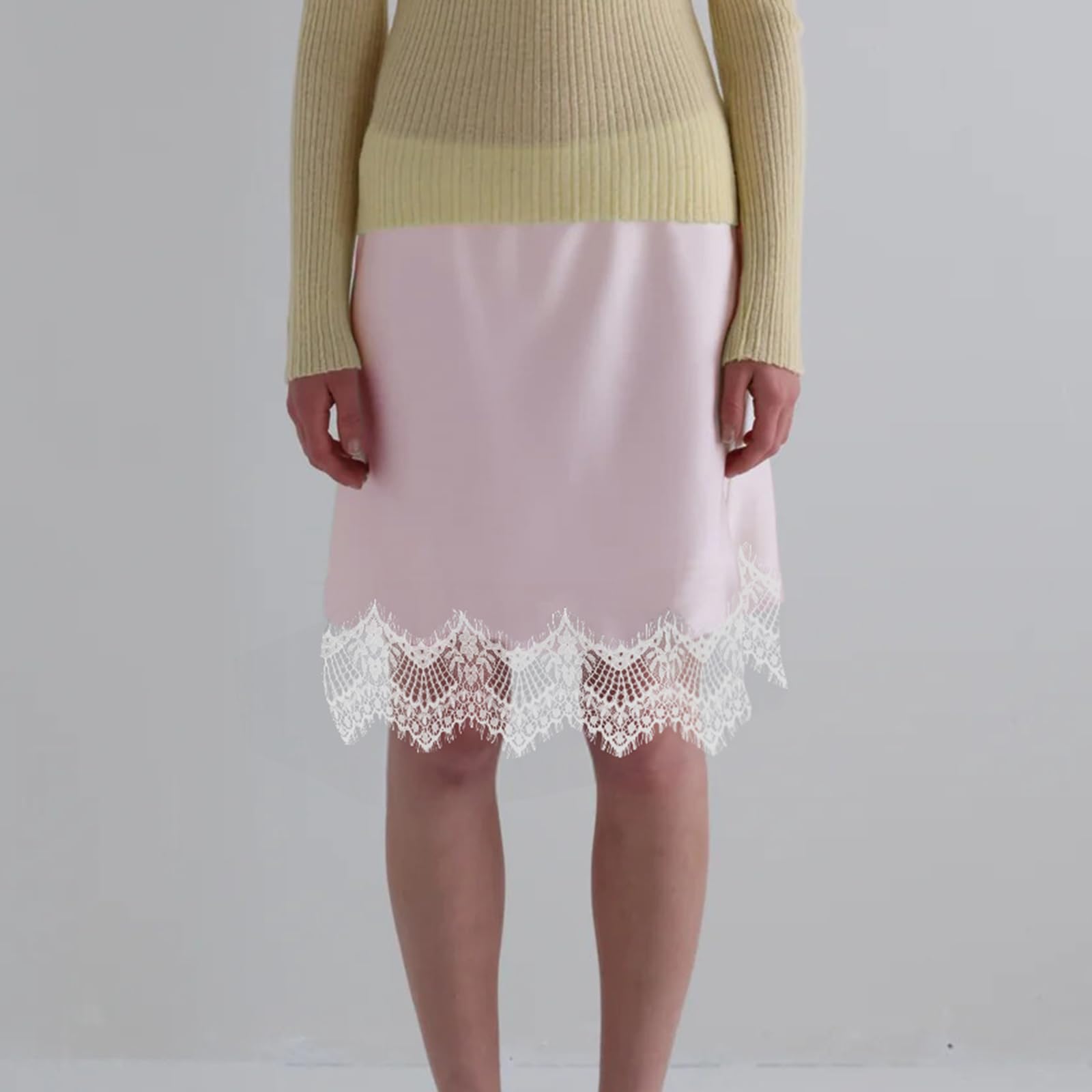 Sexy Outfit Damen-Halbslip aus Satin mit Spitzenbesatz, elastischer Taille, kurzer Unterrock, Petticoat für Unterkleider, weicher Slip-Rock in den britischen Größen 6–24