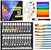 Produktbild Buluri 37 Stück Acrylfarben Set, 24 Tube Acrylfarben mit 10pcs Pinselset, 1pcs Leinwand ,1pcs Mischpalette 12ml Acryl Farben Set Acrylfarben für Steine, Papier, Holz Acrylfarben für Künstler, Anfänger