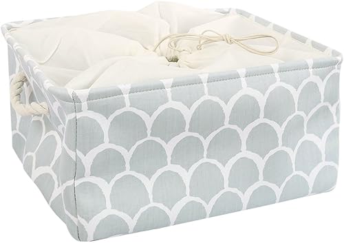 uxcell Cesta de almacenamiento con asas de algodón, almacenamiento de tela con cierre de cordón para organizador de ropa, toallas, juguetes, cesta