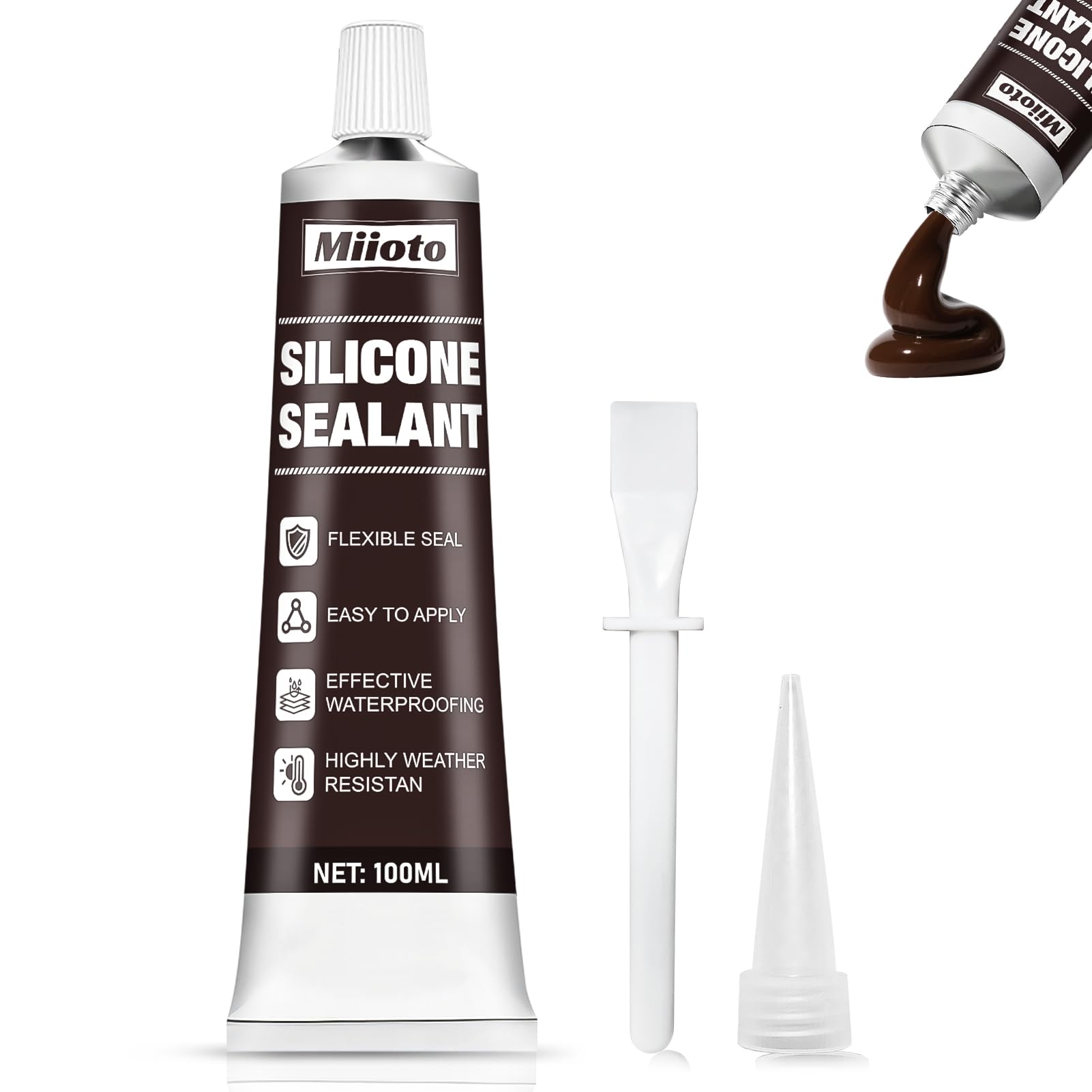 Miioto Silicone Brown Exterior, Building Silicone, Silicone Brown, Silicone Dark Brown, Waterproof, Good Weather Resistance, Building Crack Repair, Suitable for Filling Gaps in Walls, Doors Windows