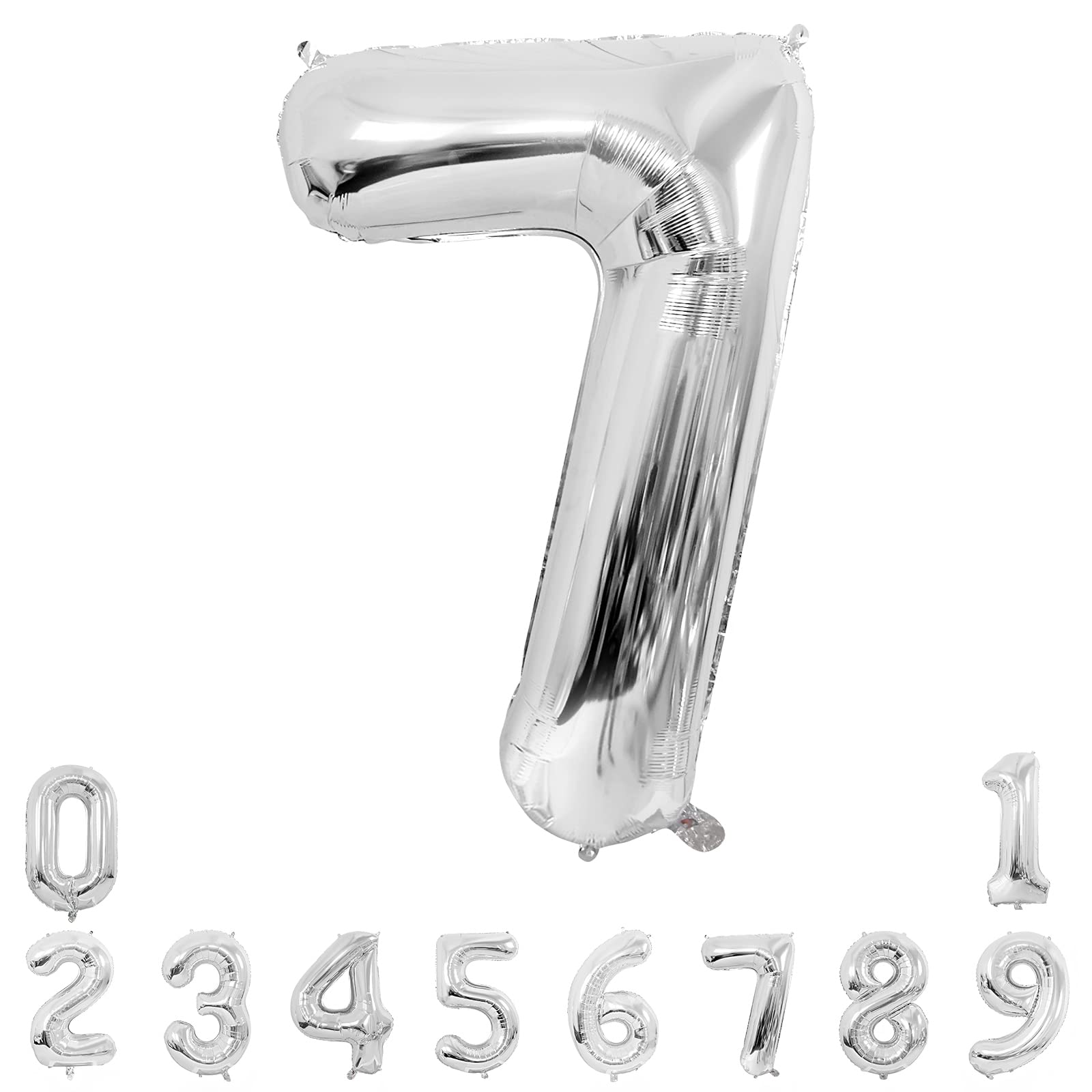 Unisun Palloncini a forma di numero, 101,6 cm, grandi, argento numero 7, in Mylar, per feste di compleanno, celebrazioni, decorazione
